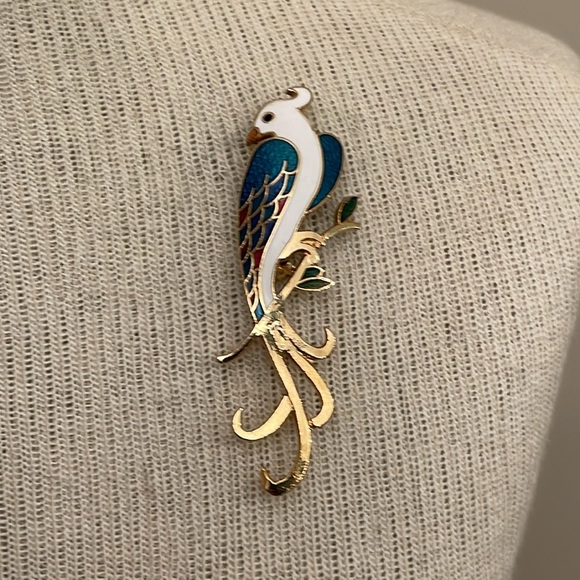 Vintage Enamel Cloisonné Peacock Bird Pin - Brooch - Picture 6 of 16